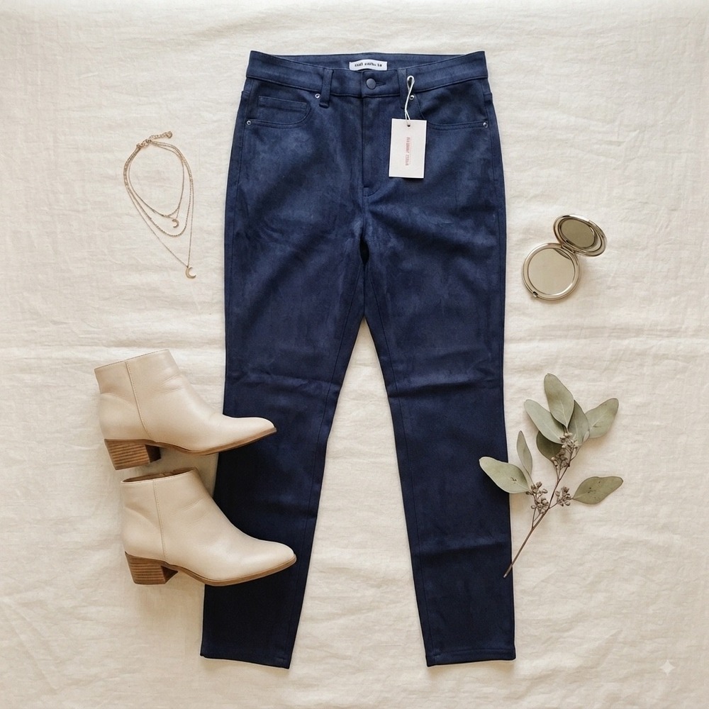 NWT Good American Good Legs Crop Navy Faux Suede High Rise Skinny Pants 12/31